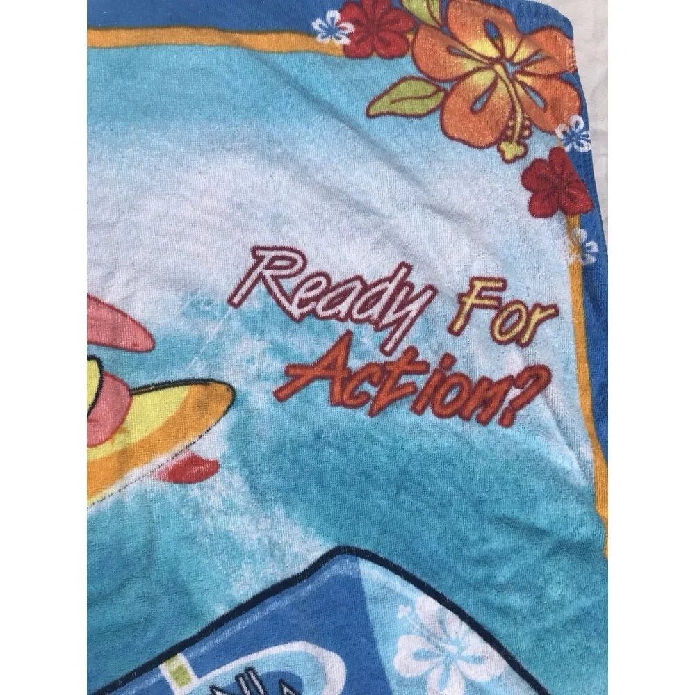 Vtg Y2K SpongeBob Ready Action Beach Towel Nickelodeon 28”x53” Surfboards Retro